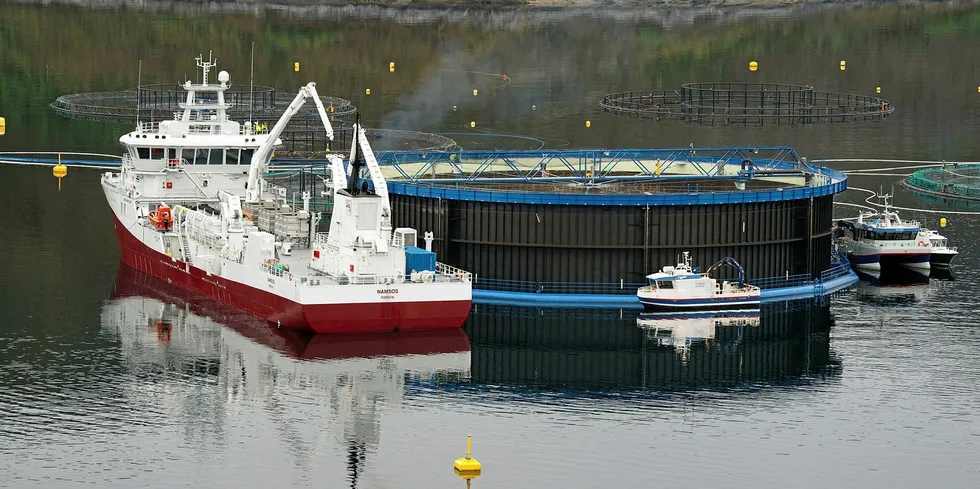 Illustrasjonsfoto: Aquatraz-merden til Midt-Norsk Havbruk, en semilukket stålmerd.