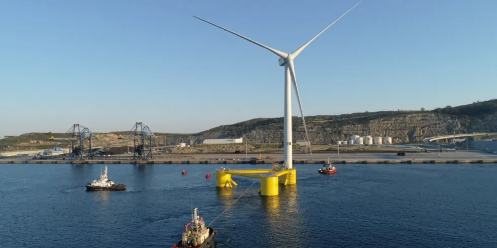 Windfloat Alantic floating wind turbine leaving Spanish yard in 2020
