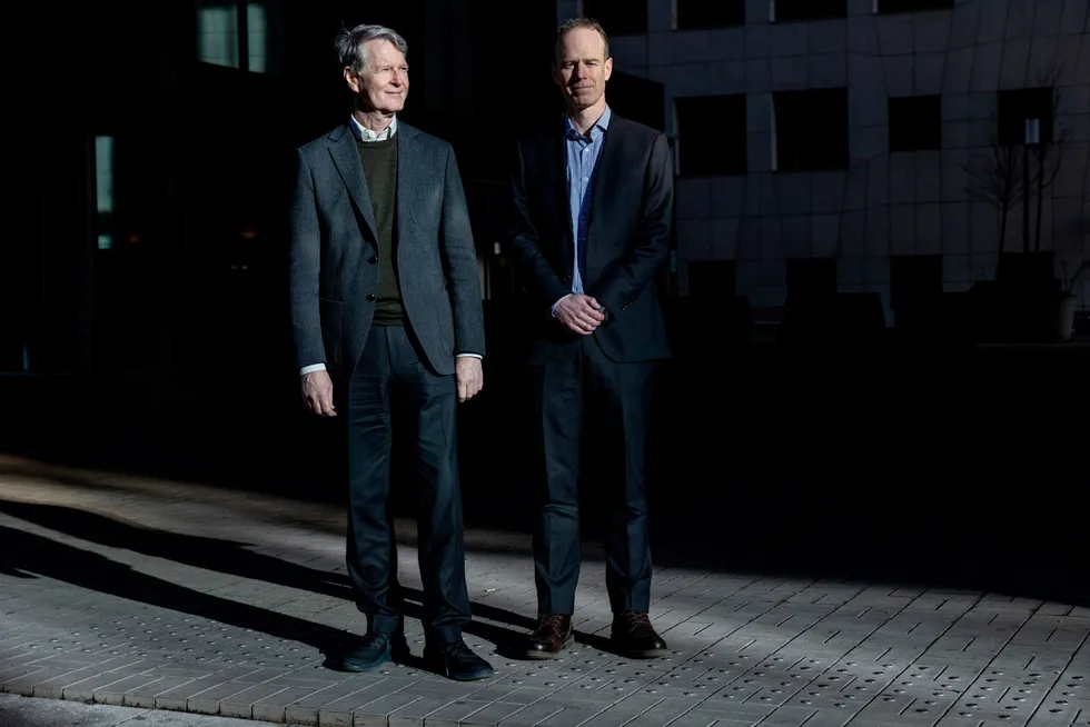 Makroøkonom Morten Jensen (til venstre) og aksjestrateg Paul Harper i DNB Markets.