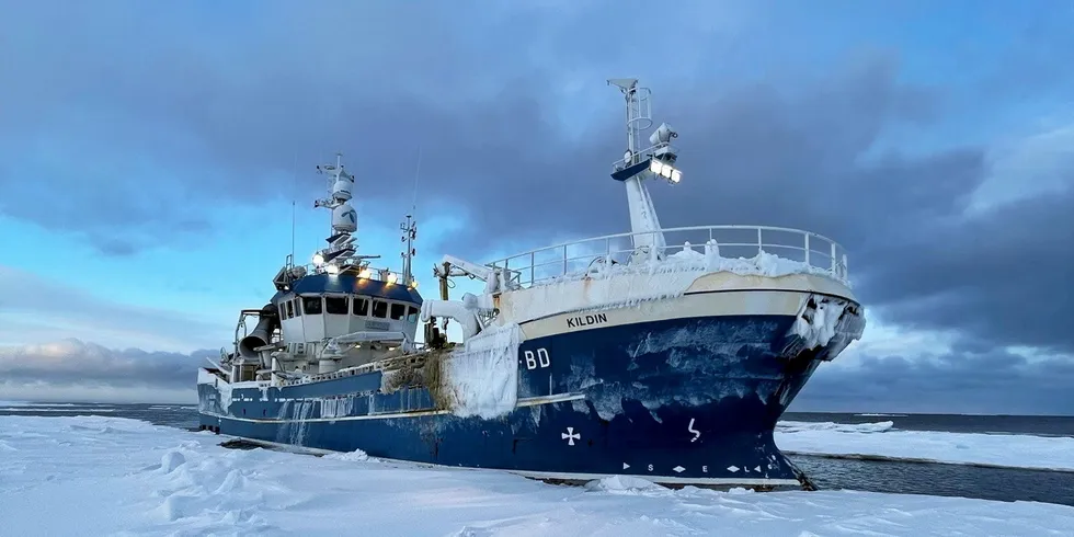 Snøkrabbebåten «Kildin», her fotografert i Barentshavet i forbindelse med snøkrabbefiske.