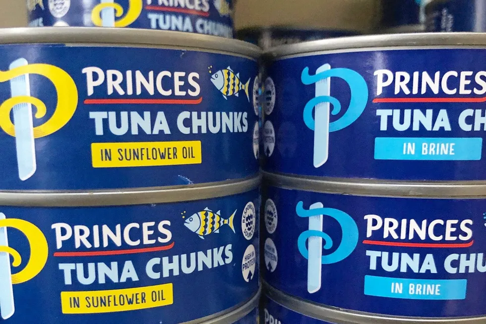 Cans of Princes canned tuna. The UK supplier is owned by Japanese giant Mitsubishi.