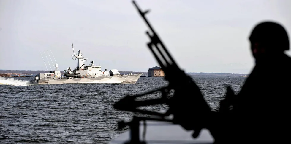 Swedish Navy at excercise outside the Karlskrona naval base, in southern Sweden.