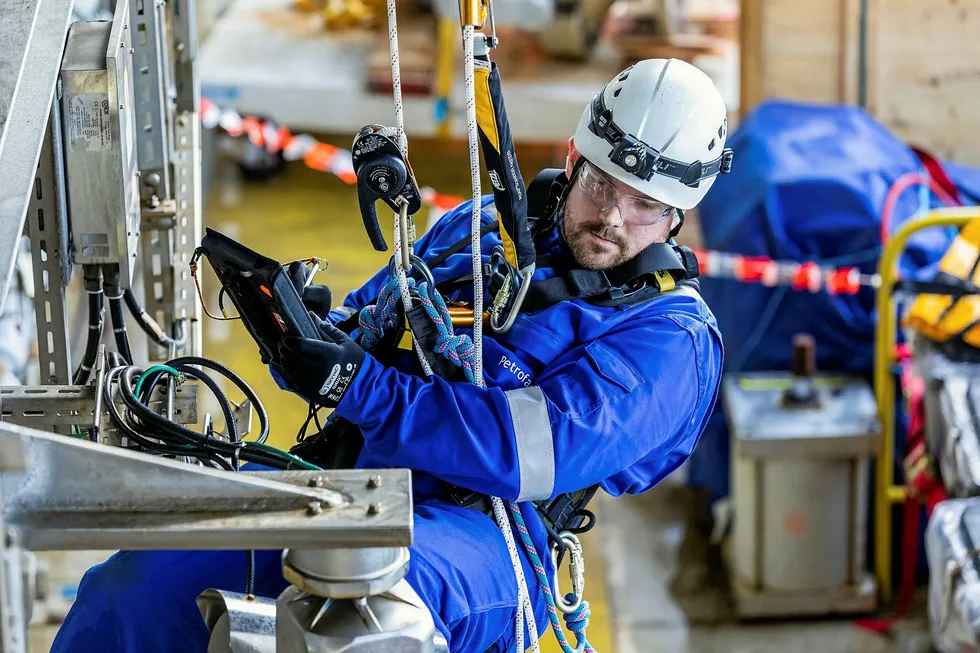 Inspection: a Petrofac worker using digital inspection techniques on BP's Clair Ridge platform