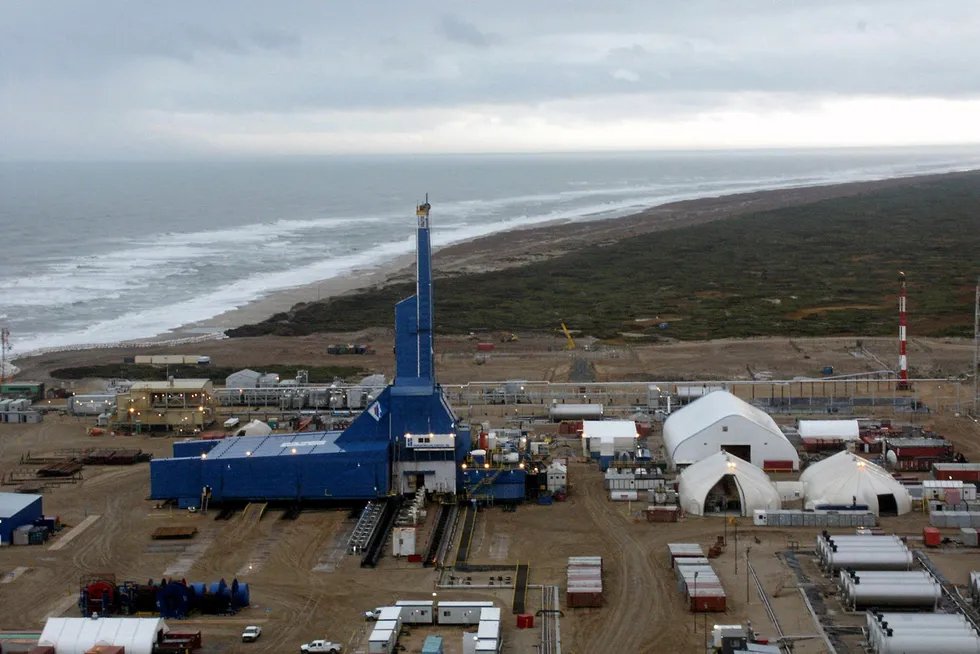 Powering down: Super heavy drilling rig Yastreb, working at a drilling location on the Sakhalin Island to spud long deviated wells into offshore oil and gas fields