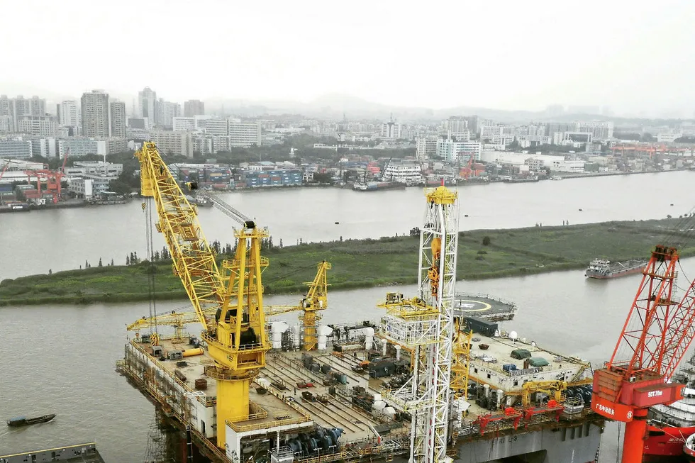 Possible contender: Energy Drilling's tender rig Edrill 3 at a Cosco yard in China