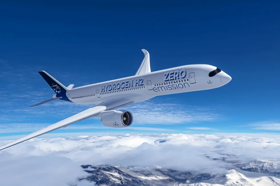 A rendering of a potential future hydrogen airplane.