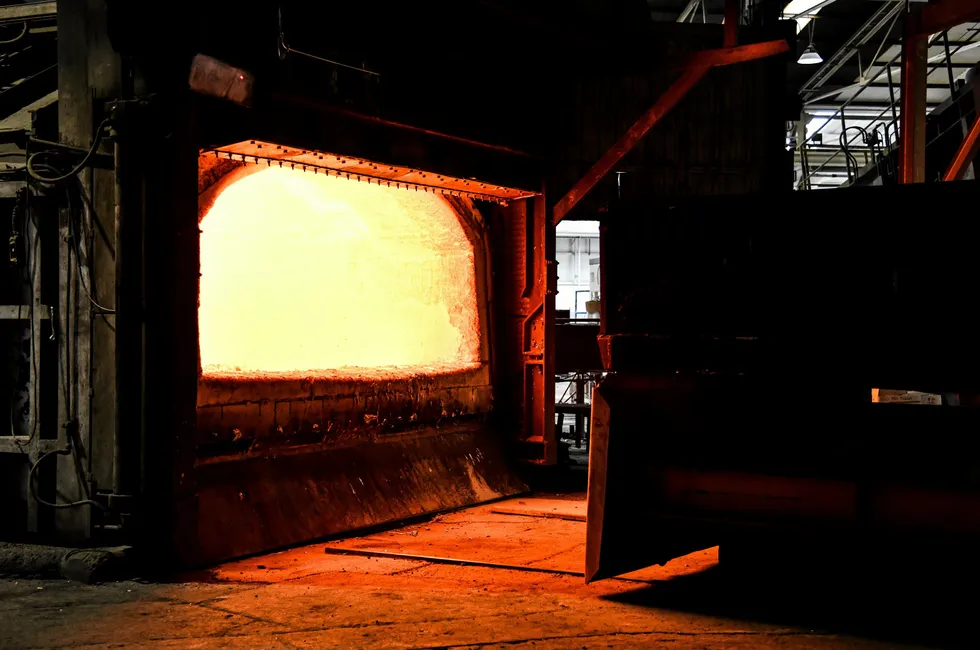 Aluminium smelting at Norsk Hydro's plant in Navarra, Spain.