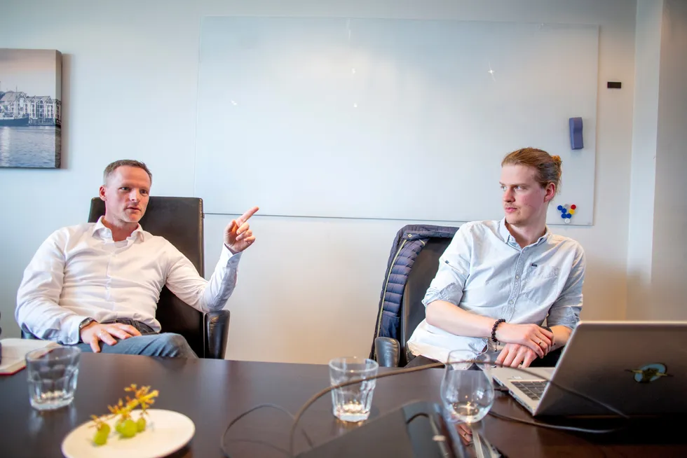 Investor Ketil Skorstad (t.v.) er nest største eier i Arcane Crypto gjennom sitt Tigerstaden-investeringsselskap. Til høyre er daglig leder Torbjørn Bull Jenssen.