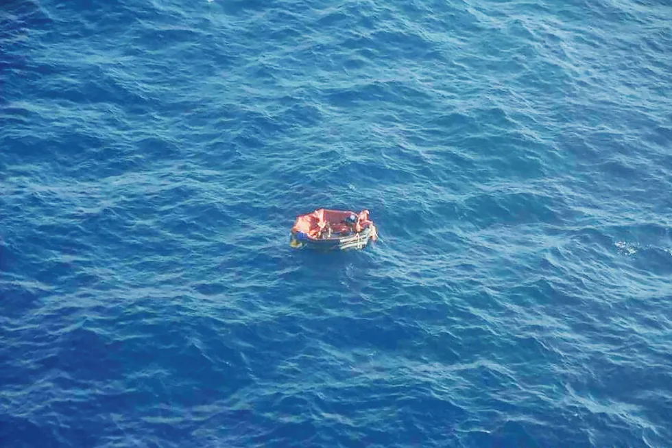 Tragedy: an aerial view of an inflatable rescue dinghy from the vessel Bourbon Rhode