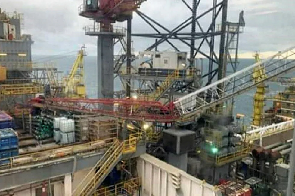 Collapse: pictures appeared online of the damaged crane on the Valaris 120 jack-up on Friday 14 February