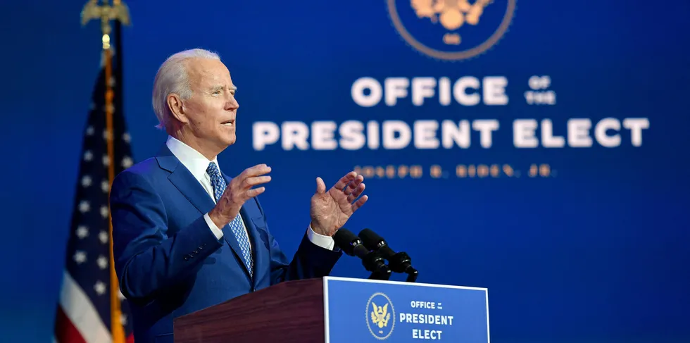US President-elect Joe Biden delivers remarks at The Queen in Wilmington, Delaware, on November 9, 2020.