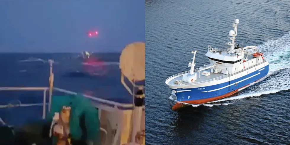 Det første bildet viser redningsaksjonen av den færøyske linebåten «Kambur» som forliste 6. februar.