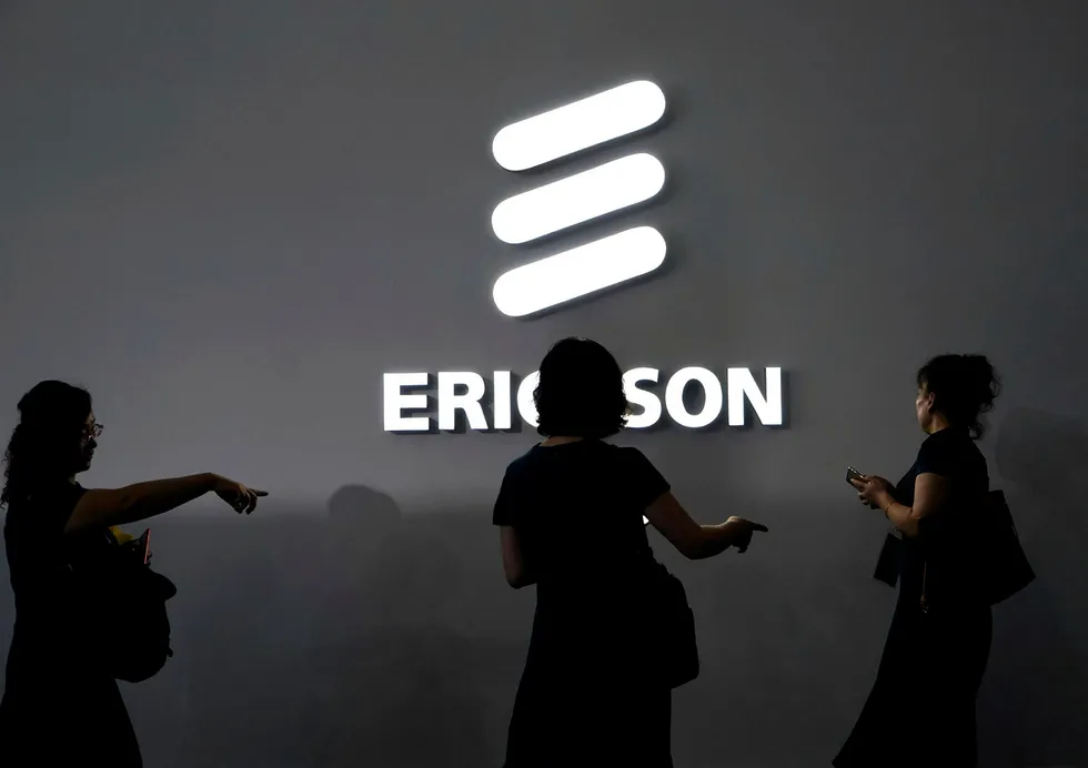 En Ericsson-logo avbildet på Mobile World Congress (MWC) i Shanghai i Kina tidligere i år.