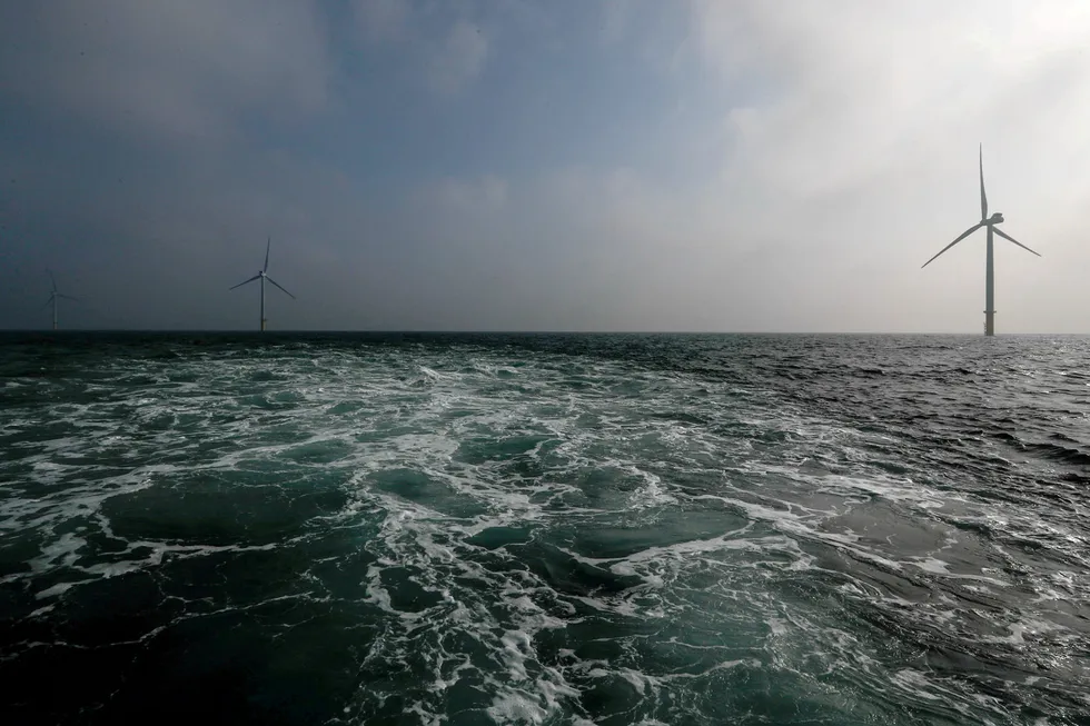 Turning point: wind turbines offshore the Netherlands