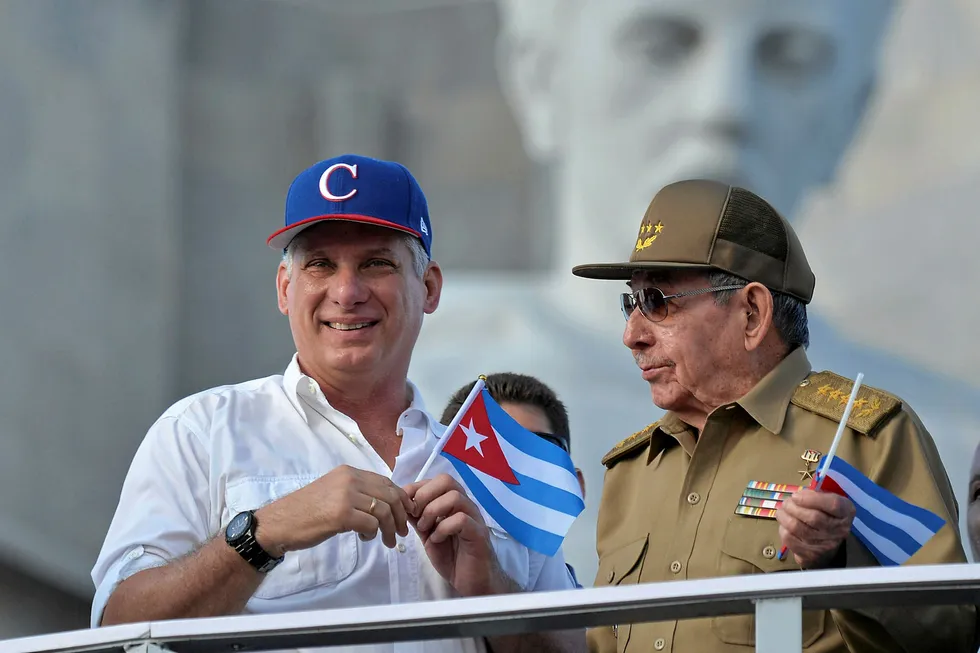 Continuity: Cuban President Miguel Diaz-Canel (left) and former president Raul Castro