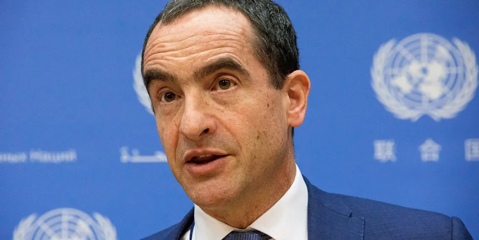 Michael Liebreich, speaking at a press conference at UN headquarters in New York in 2016.