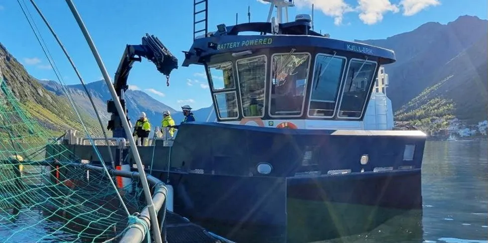 Den nye båten til Wilsgård Fiskeoppdrett har elektriske fremdriftsmotorer.