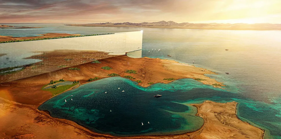 An artist's impression of The Line, the 170km glass-fronted megastructure now under construction at Neom, where the green hydrogen project is situated.