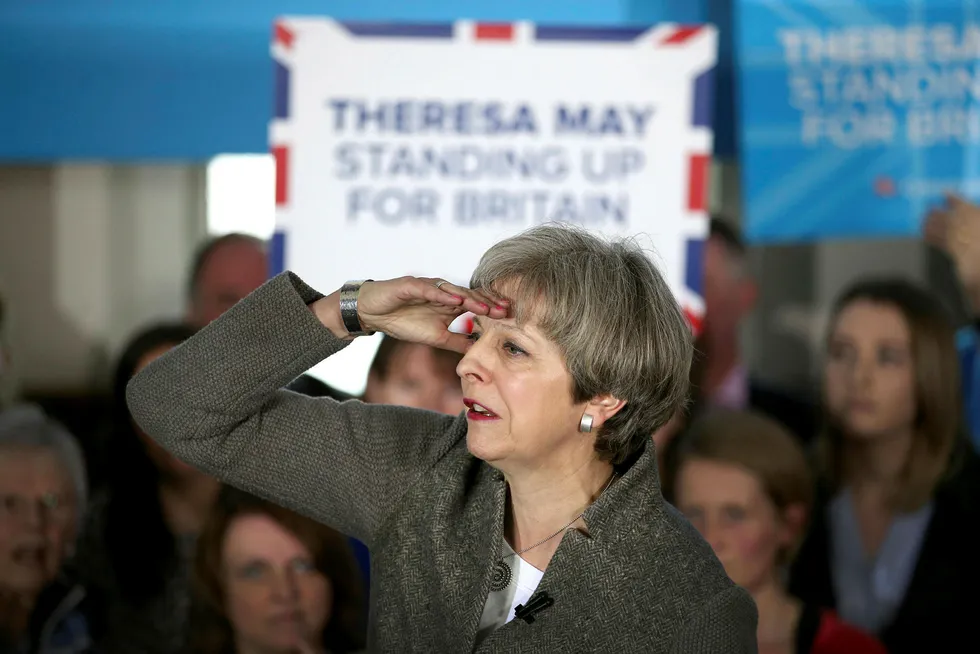 Storbritannias statsminister Theresa May under et valgmøte i Crathes i Skottland i forrige uke. Foto: Jane Barlow /PA/AP/NTB Scanpix