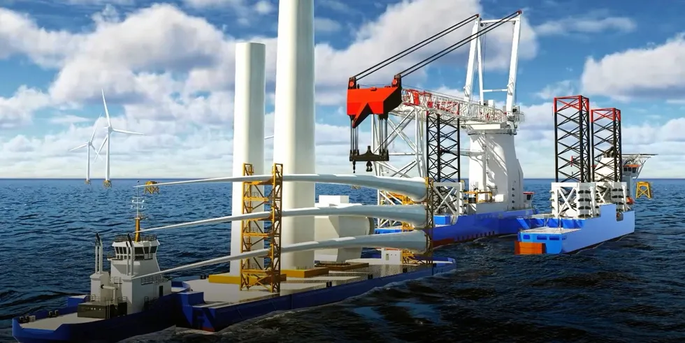 CGI of ONP Management and Renewable Resources International's Feederdock offshore wind installation concept