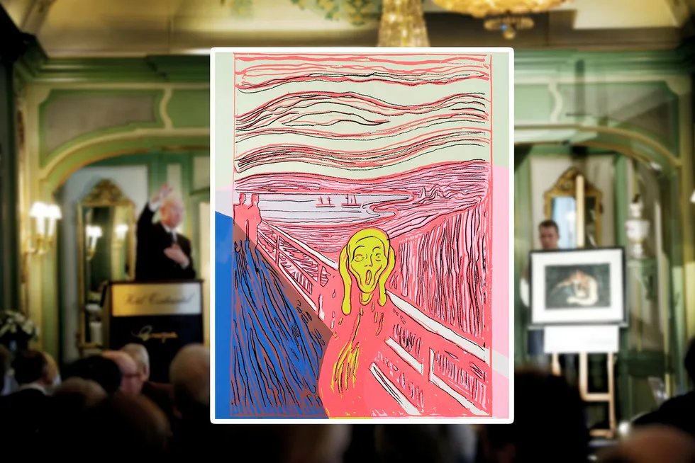 Einar Aas solgte et Andy Warhol serigrafi etter Munchs "Skrik" på Grev Wedel plass auksjoner.
