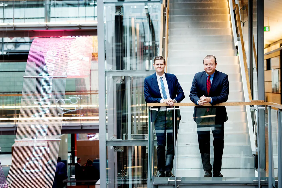Finansdirektør Henrik Schibler (til venstre) og konsernsjef Björn Ivroth i Evry har nå fått mandat av styret til å vurdere å børsnotere selskapet. Foto: Mikaela Berg