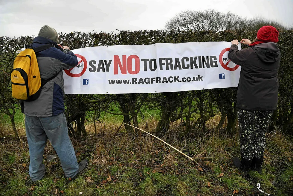 Controversy: anti-fracking protesters at Cuadrilla's Preston New Road site in northwest England