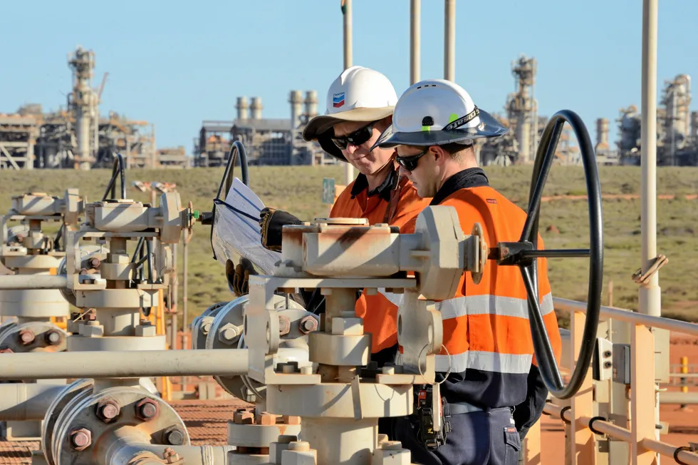 Onshore scheme down under: workers at Chevron's Gorgon CO2 injection project on Barrow Island