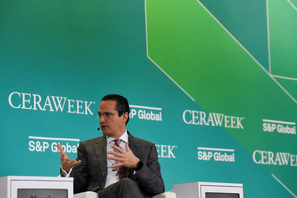 Shell chief executive Wael Sawan speaks during the CERAWeek energy conference in Houston earlier this month.