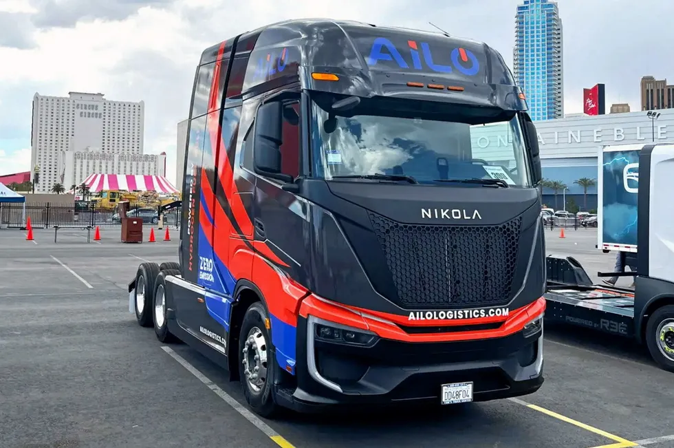 An AiLO-branded Nikola Tre FCEV at the Advanced Clean Transportation (ACT) Expo in Las Vegas this week.