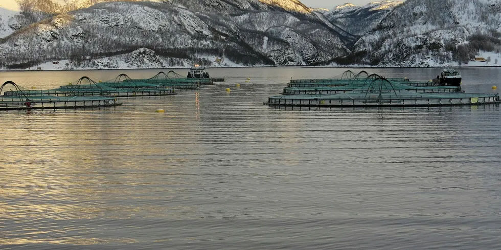 UENIG OM SJØMATNÆRINGENS BETYDNING: En lakselokalitet i Altafjorden. Det er uenighet om hvor stor betydning sjømatnæringen egentlig har for norsk økonomi.