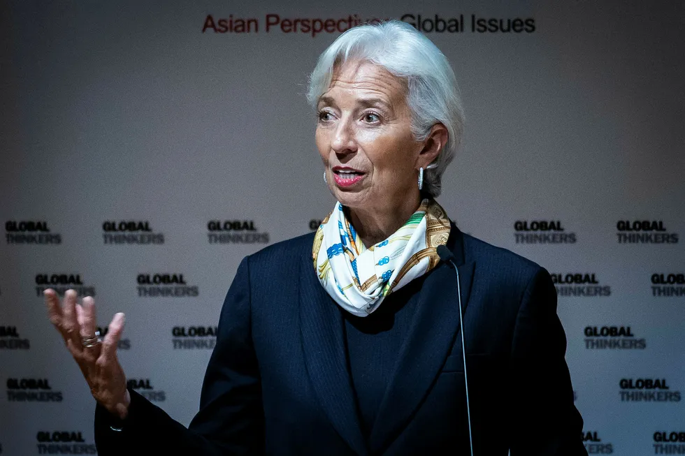 IMF-sjef Christine Lagarde advarer mot proteksjonisme. Foto: Isaac Lawrence/AFP photo/NTB Scanpix