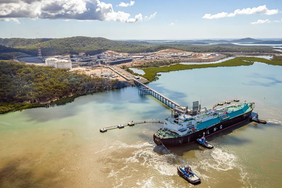 Exports: the LNG carrier Seri Bakti arrives at the Santos-led Gladstone LNG project in Australia