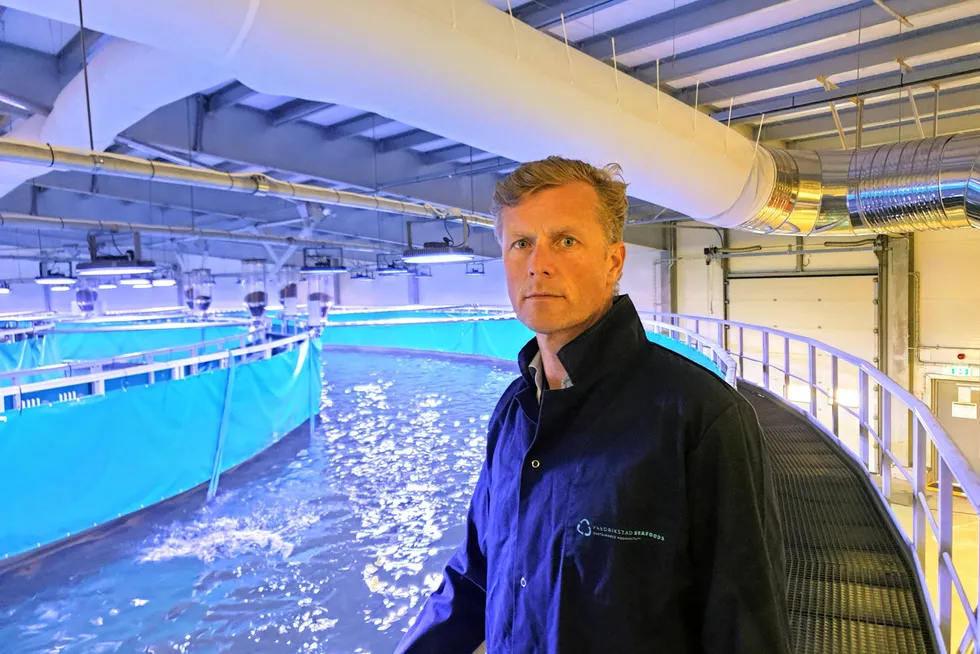 Bernt Olav Røttingsnes er toppsjef i Nordic Aquafarms Europe, som blant annet produserer laks på land i Fredrikstad. Nå skal dette anlegget bygges om, og i stedet produsere den tropiske fiskearten yellowtail kingfish.