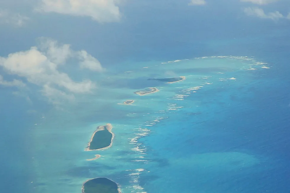 Claimed: aerial view of Qilianyu islands in the Paracels chain, which China considers part of Hainan province