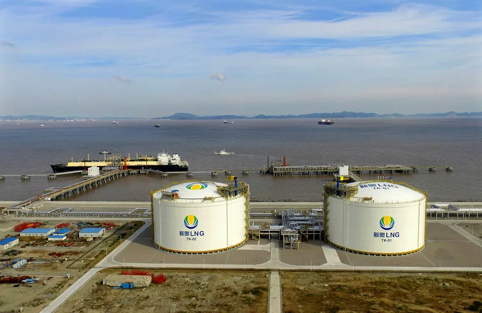 Imported gas: LNG tanker Asia Integrity is seen at ENN's liquefied natural gas import terminal in Zhoushan, China, in 2018