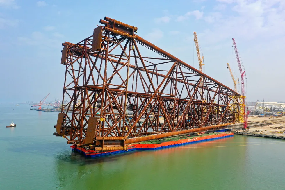 Loadout: COOEC rolls out Asia’s largest offshore jacket for the Lufeng field development in South China Sea, China.