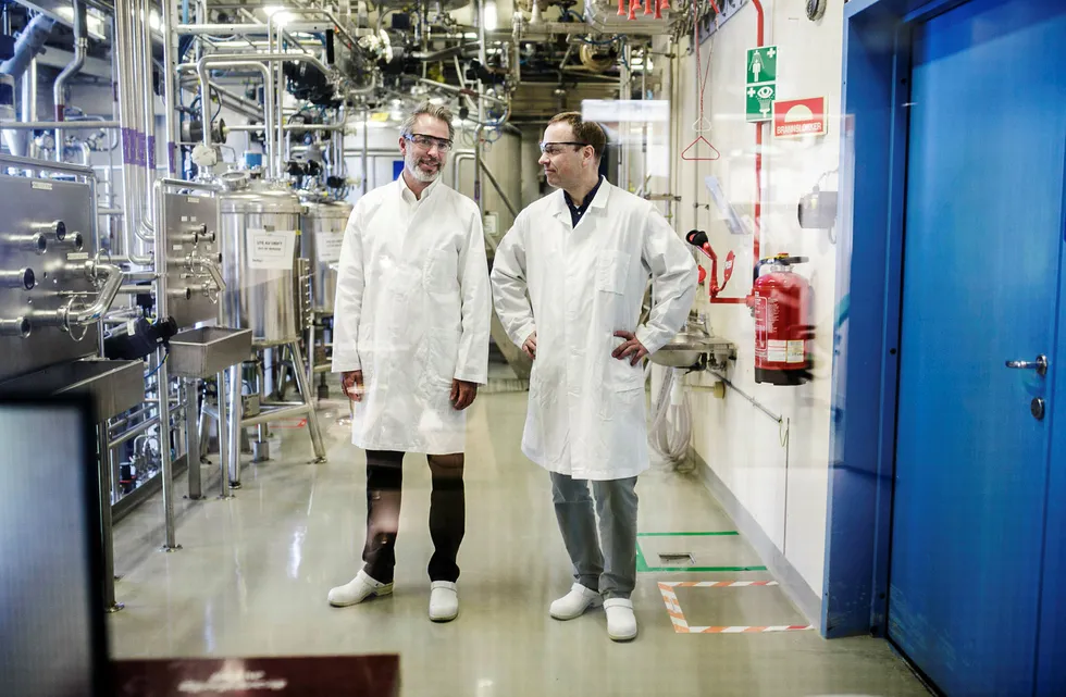 Administrerende direktør Ole Jesper Dahlberg (til venstre) og forskningsdirektør Erlend Ragnhildstveit hos Life Technologies leverer eventyrlige marginer og nytt medisinsk gjennombrudd. Foto: Nicklas Knudsen