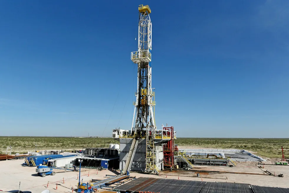WTI hurting: A drilling rig on a lease owned by Oasis Petroleum operates in the Permian Basin oil and natural gas production area near Wink, Texas, US