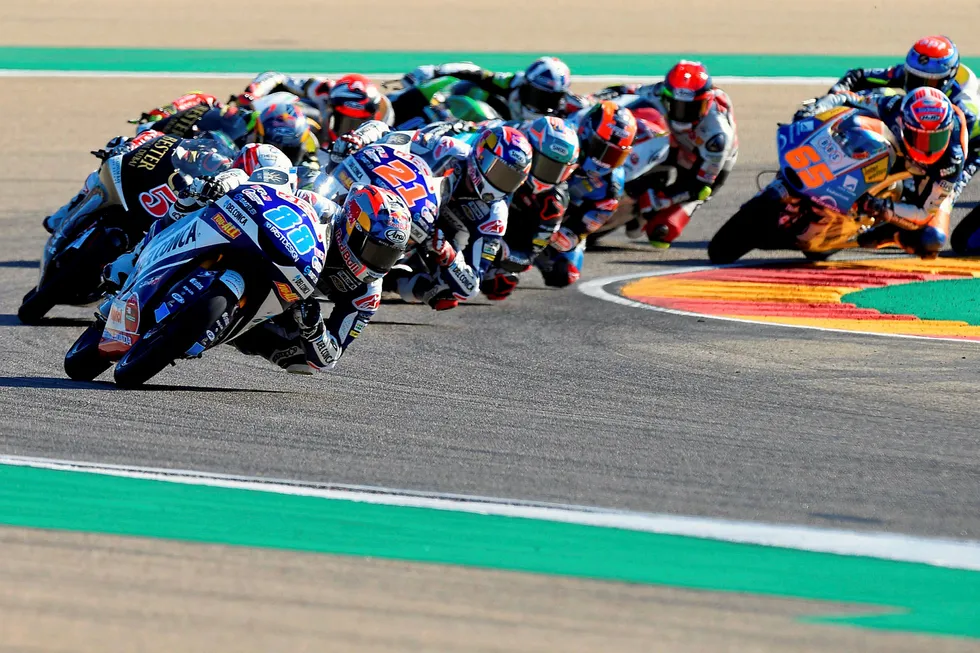 On the track: riders compete in a MotoGP 2018