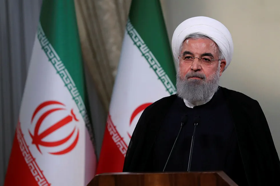 I en telefonsamtale med Angela Merkel sa Irans president Hassan Rouhani at landet ikke ønsker å øke spenningen i Midtøsten. Foto: Irans presidentskap/AFP photo/NTB Scanpix