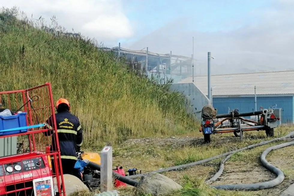 The wake of the fire at land-based salmon farmer Atlantic Sapphire on Sept. 15 in Hvide Sande, Denmark.