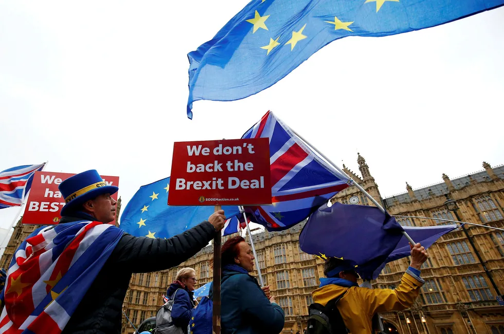 Onsdag demonstrerte brexitmotstandere utenfor parlamentet i London. Samme dag la det britiske finansdepartementet frem en analyse som konkluderer med at britene blir fattigere uansett hvilket alternativ til EU-medlemskap de velger.