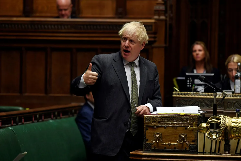 Storbritannias statsminister Boris Johnson fotografert under spørretimen i Underhuset forrige uke.