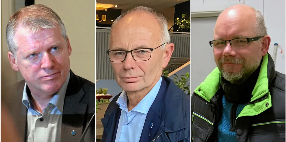 TØFFE TIDER: Audun Maråk i Fiskebåt, Kjell Ingebrigtsen i Norges Fiskarlag og Tom Vegar Kiil i Norges Kystfiskarlag forteller om hektiske dager da Norge stengte ned for ett år siden.