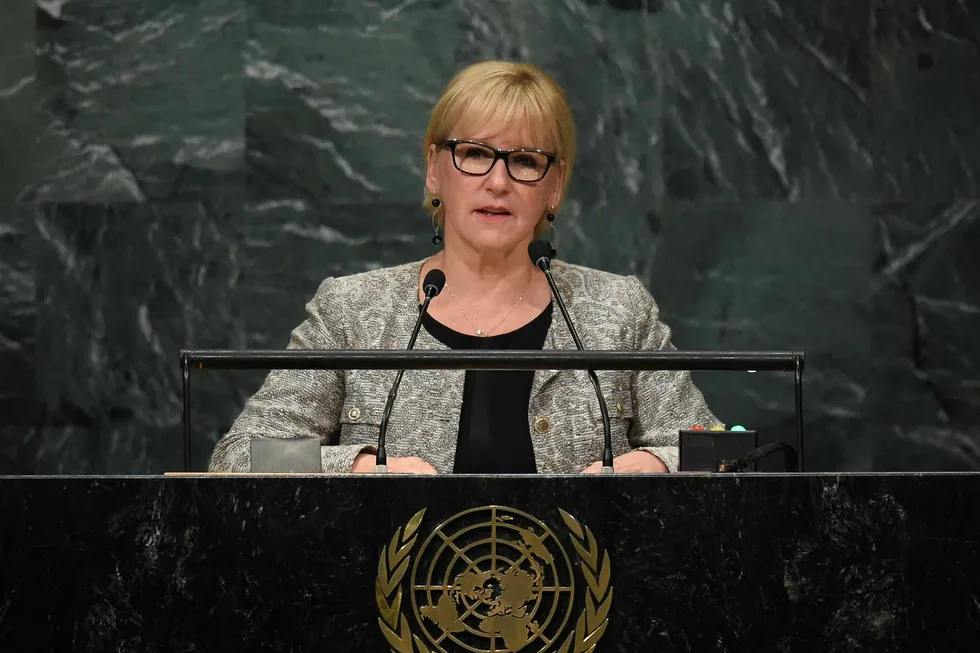 Sveriges utenriksminister Margot Wallström åpner for at Sverige kan megle mellom USA og Nord-Korea. Foto: TIMOTHY A. CLARY
