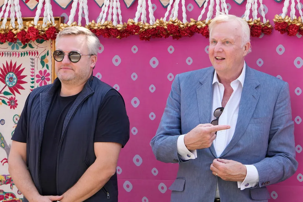 Busy in Asia: BP chief executive Murray Auchincloss, left, and former chief executive Bob Dudley at a pre-wedding event in India last week for the wedding of the son of Reliance Industries’ head Mukesh Ambani.