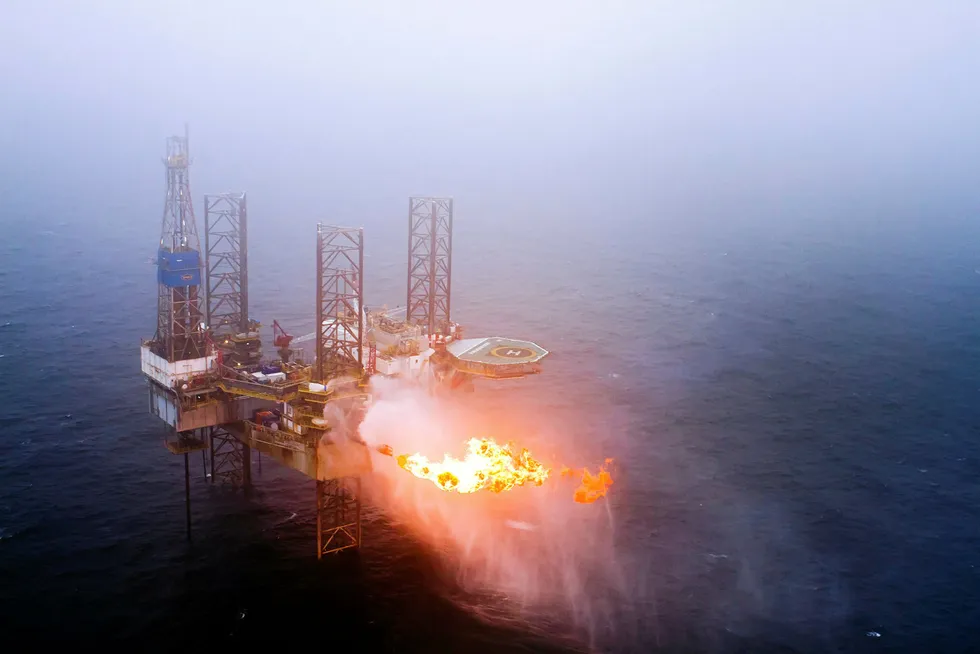 Firing up: the jack-up B391 testing the Pegasus well in UK waters for Spirit Energy