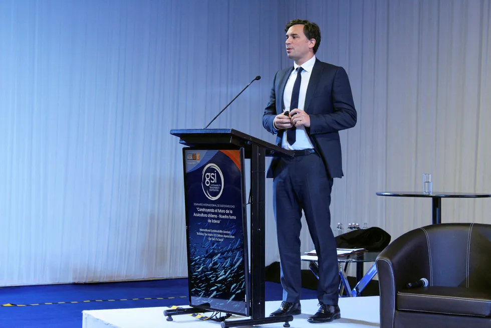 Rabobank analyst Gorjan Nikolik speaking from AquaSur, GSI seminar October 2018.