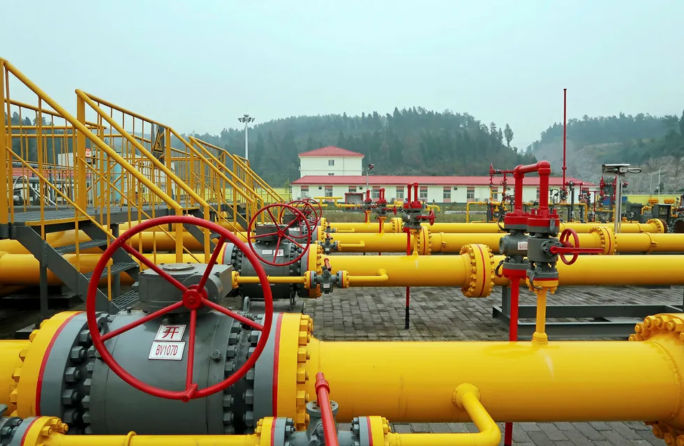 A pressure-boosting station run by Sinopec is seen at Fuling shale gas field in Chongqing